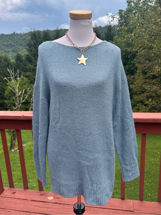 Lafayette 148 New York Sweaters - Lafayette 148 New York Alpaca & Silk Blue Boatneck Long SleeveKnit Sweater